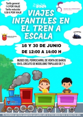 Viajes infantiles en el tren a escala en Venta de Baños