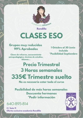 Clases Primaria, ESO y Bachillerato en Academia Athenea Rondilla