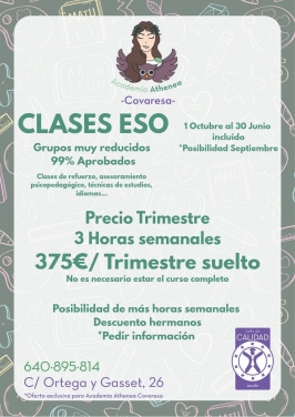Clases Primaria, ESO y Bachillerato en Academia Athenea Covaresa